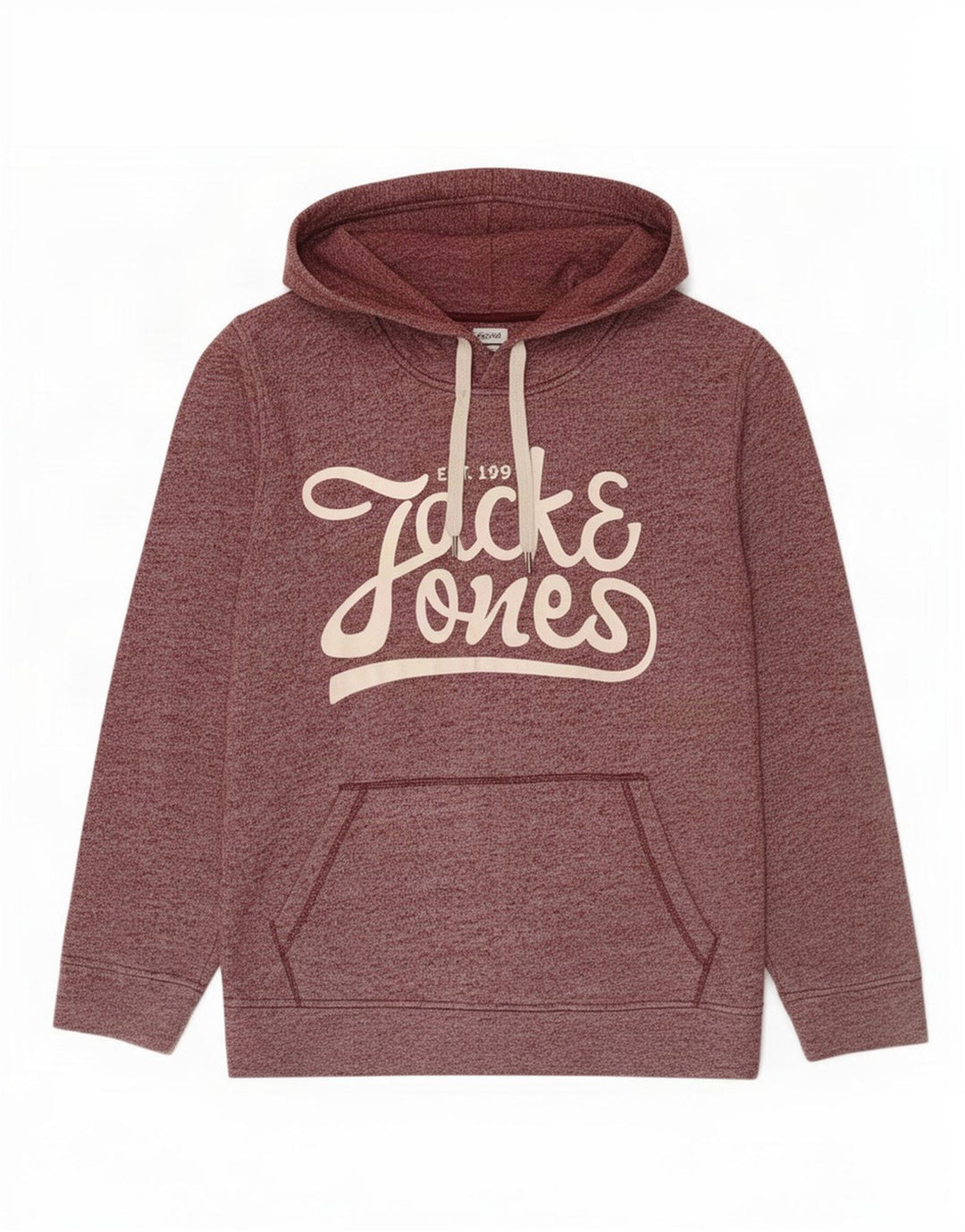 Męski sweter z kapturem i grafiką Jack & Jones, średni, bordowy, nakrapiany poliester