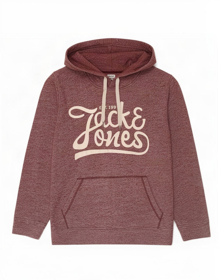 Męski sweter z kapturem i grafiką Jack & Jones, średni, bordowy, nakrapiany poliester