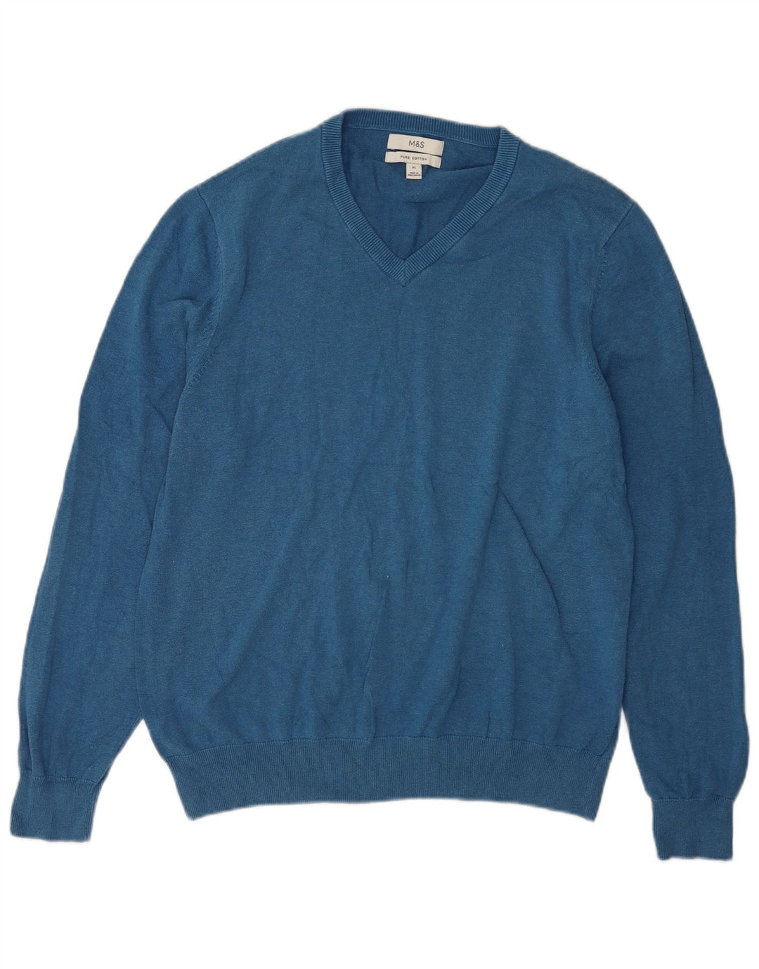 Marks & Spencer Męski sweter z dekoltem w kształcie litery V, XL, niebieski, bawełniany