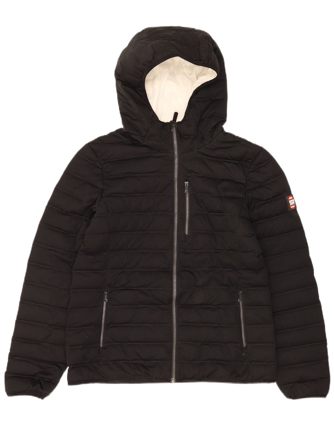 Damska wyściełana kurtka z kapturem Superdry UK 14, duża, czarna, poliester