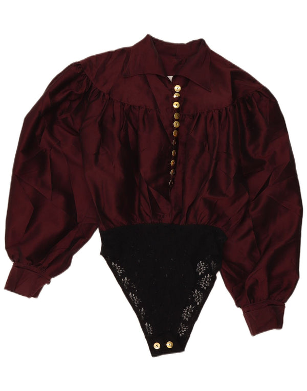 Body damskie z długim rękawem w stylu vintage, UK 16, duży bordowy blok kolorów