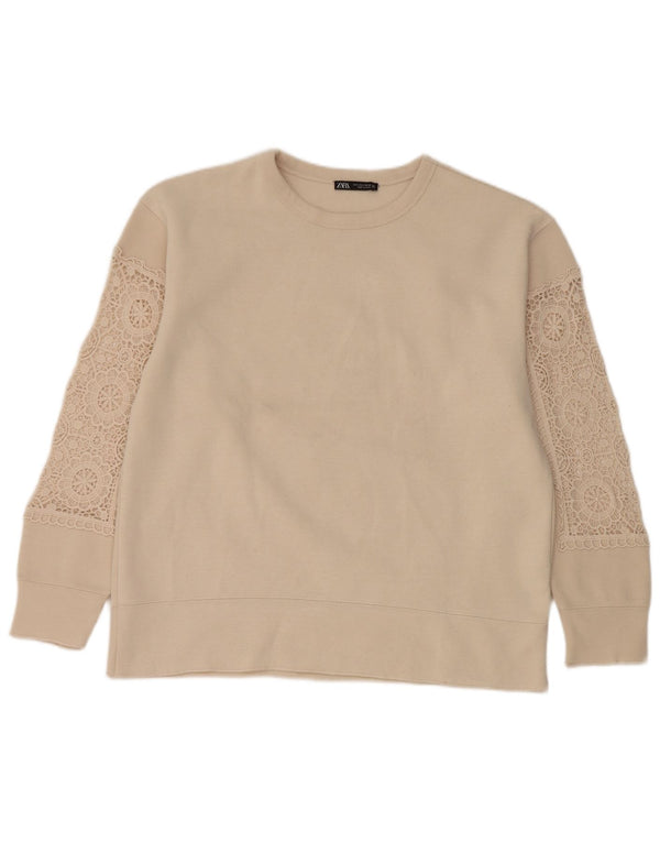 Damski sweter oversize Zara UK 10, mały, beżowy poliester