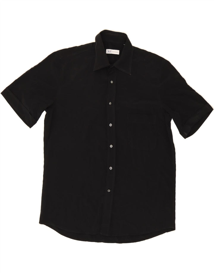 VINTAGE Mens Short Sleeve Shirt Large Black Polyester Vintage Vintage and Second-Hand Vintage from Messina Hembry 