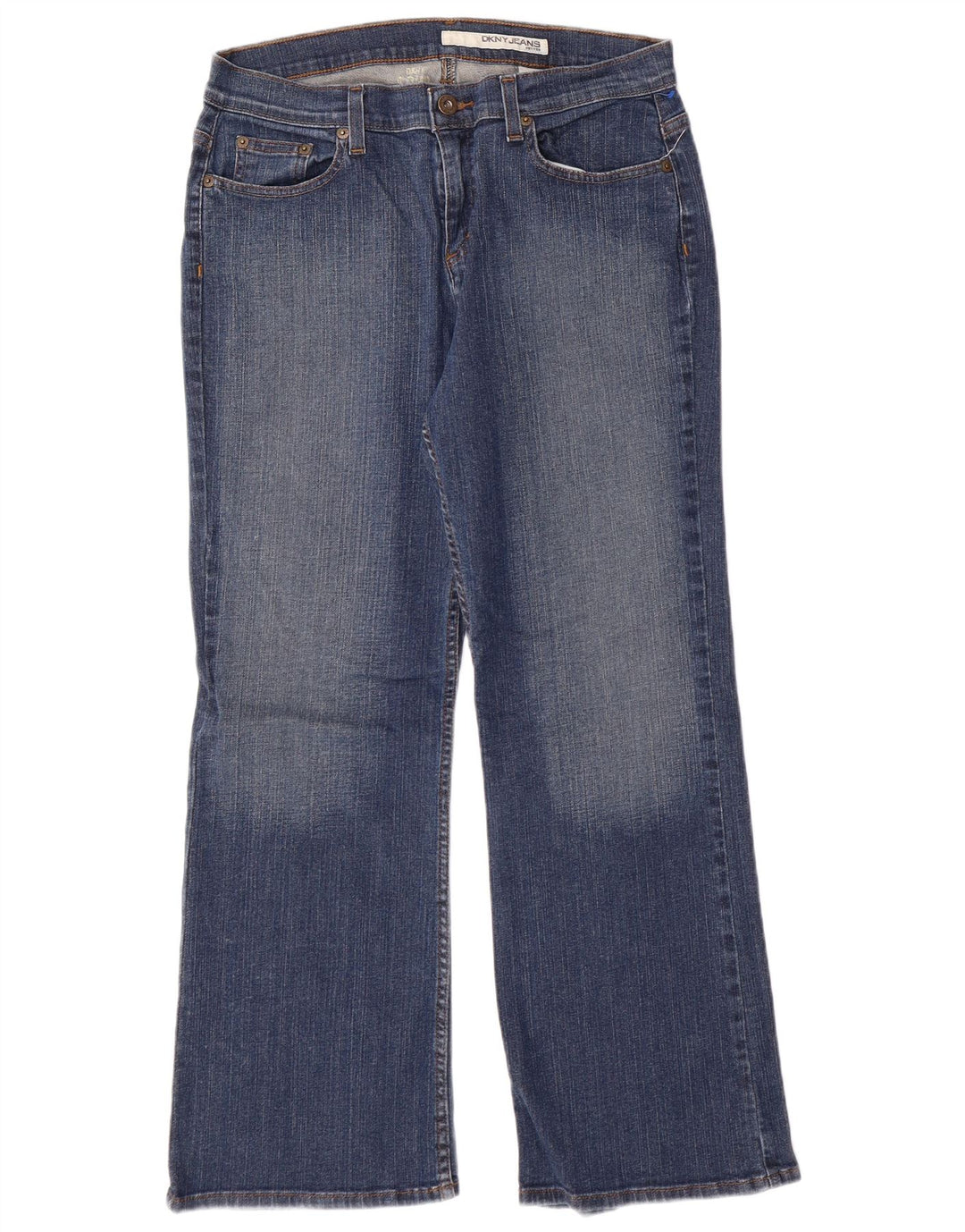 Damskie dżinsy DKNY Petites Bootcut US 10, duże, W30 L26, niebieska bawełna