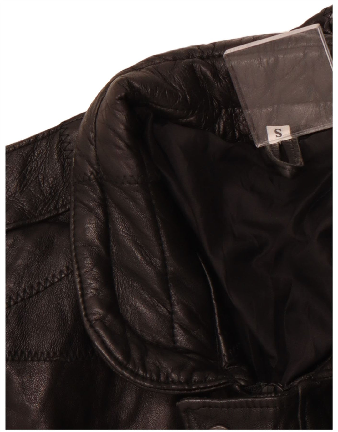 Męska skórzana kurtka wojskowa VINTAGE o luźnym kroju UK 36, mała czarna patchworkowa