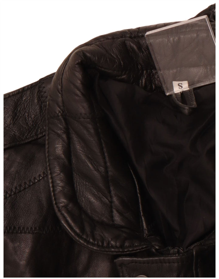 Męska skórzana kurtka wojskowa VINTAGE o luźnym kroju UK 36, mała czarna patchworkowa