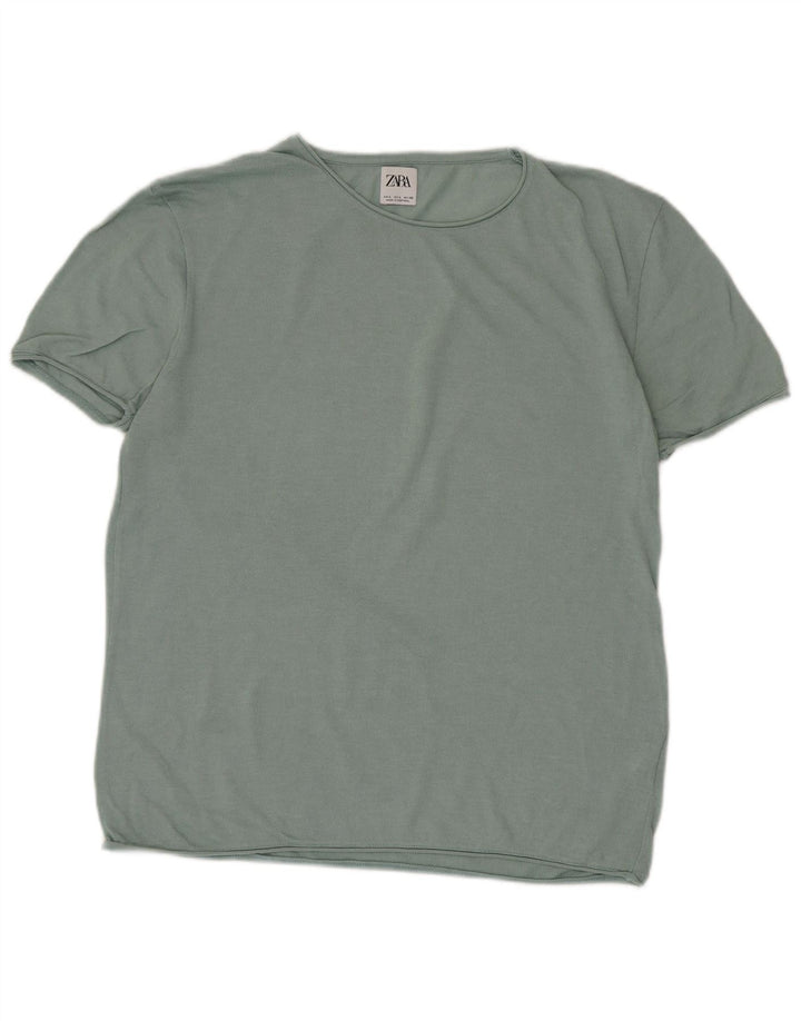 Męski T-shirt Zara, duży, zielony, bawełniany