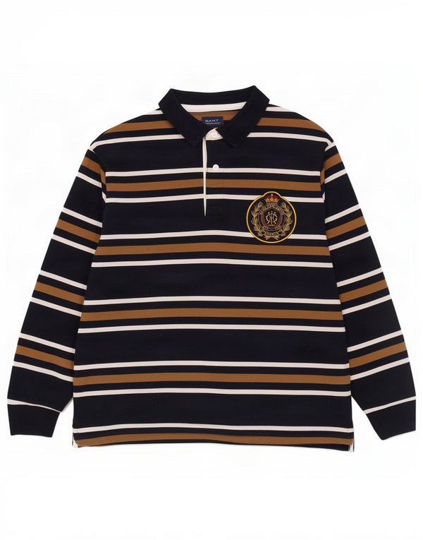 Męska koszulka polo do rugby Gant z długim rękawem, 2XL, bawełniana w granatowe paski