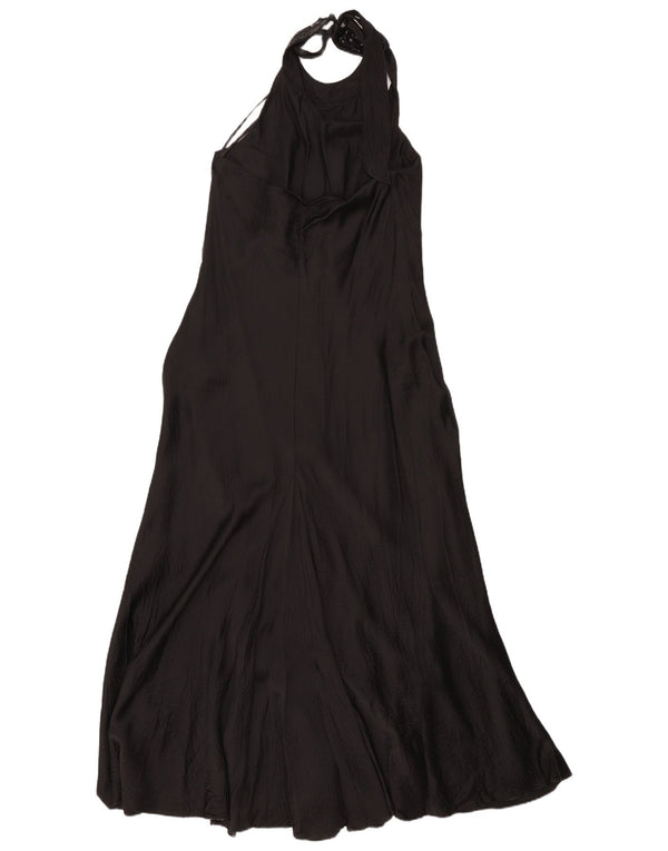 Monsoon Damska sukienka Maxi Halter UK 16, duża, czarna, jedwabna