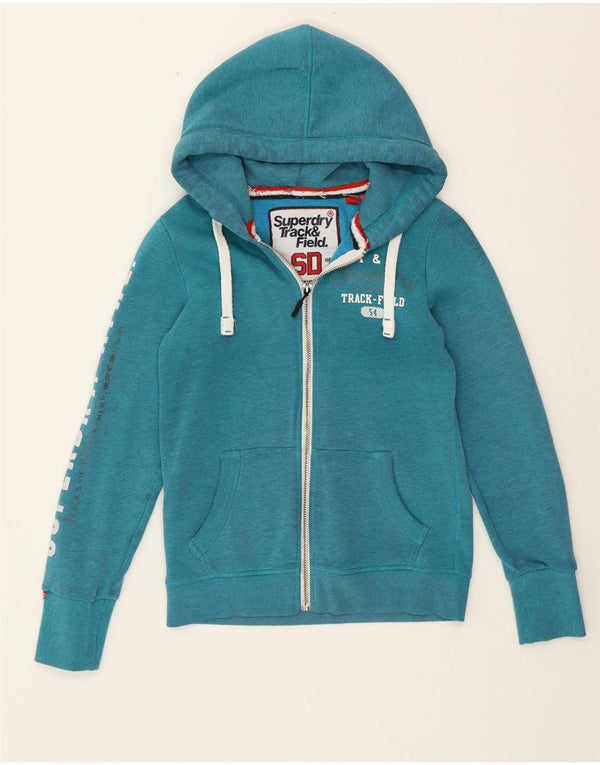 Damski sweter z kapturem i zamkiem Superdry UK 10, mały, turkusowy, bawełniany