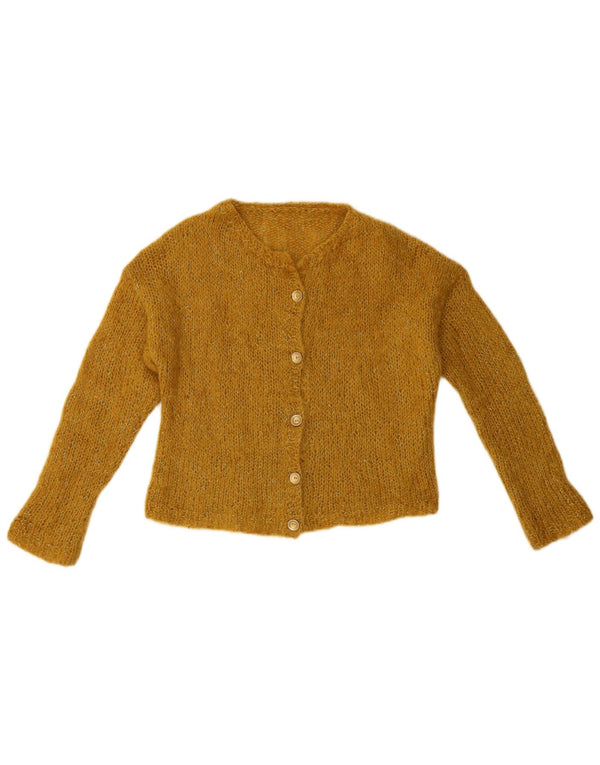 Sweter damski w stylu vintage, krótki kardigan UK 14, średni żółty