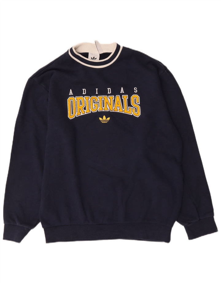 Męska bluza Adidas z grafiką, średnia, granatowa, bawełniana
