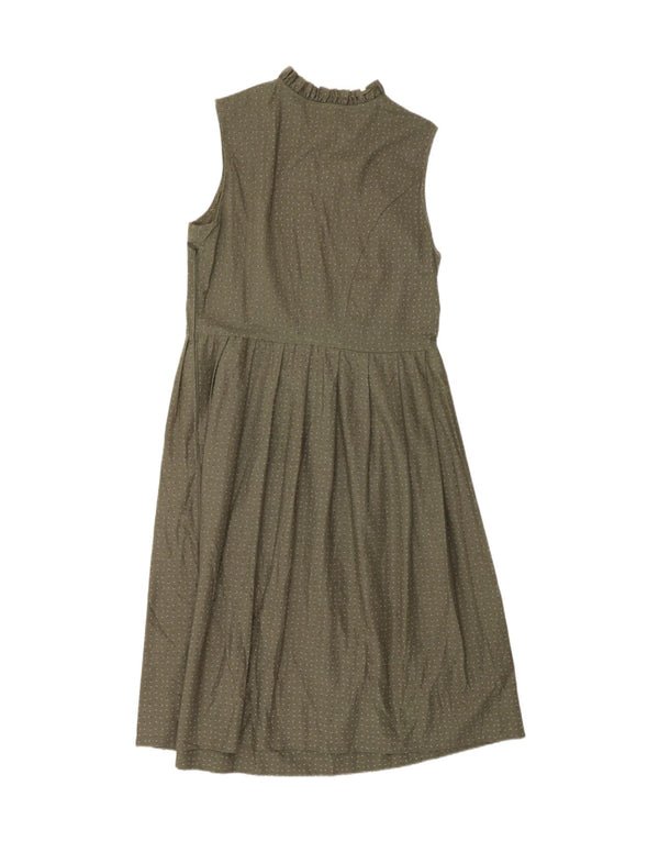 Vintage damska sukienka o linii A bez rękawów UK 16, duża, khaki, w kwiaty