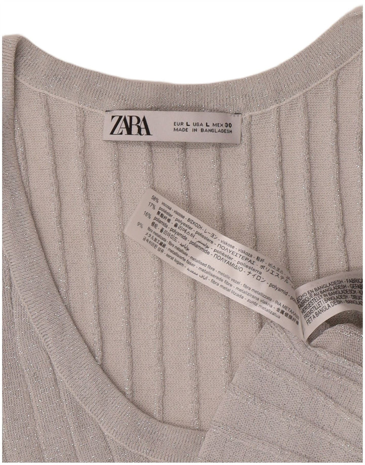 Damski top z kamizelką Zara UK 14, duża, srebrna, nakrapiana wiskoza