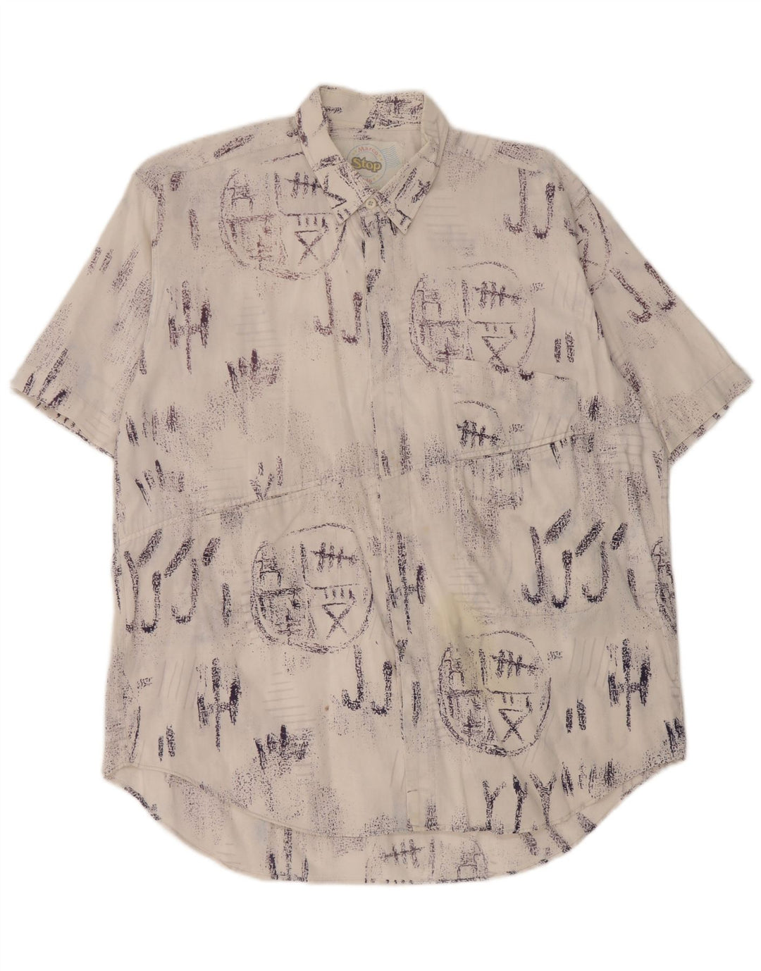 Męska koszula z krótkim rękawem w stylu vintage, z grafiką, duża, biała, bawełniana