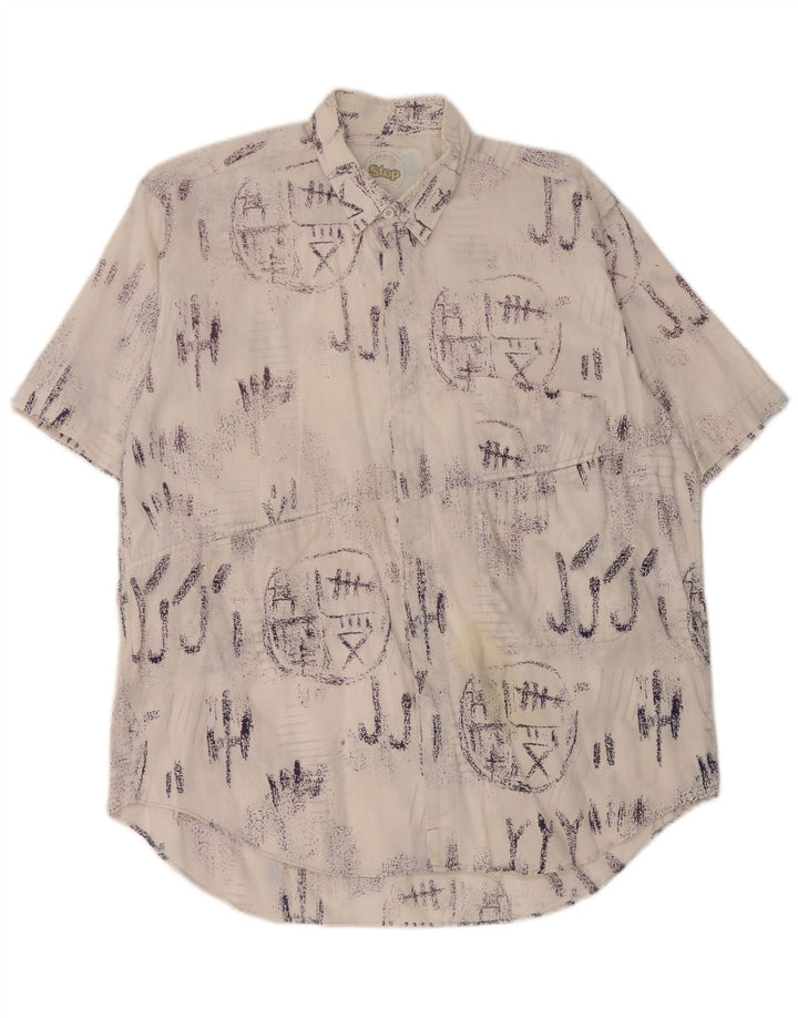 Męska koszula z krótkim rękawem w stylu vintage, z grafiką, duża, biała, bawełniana