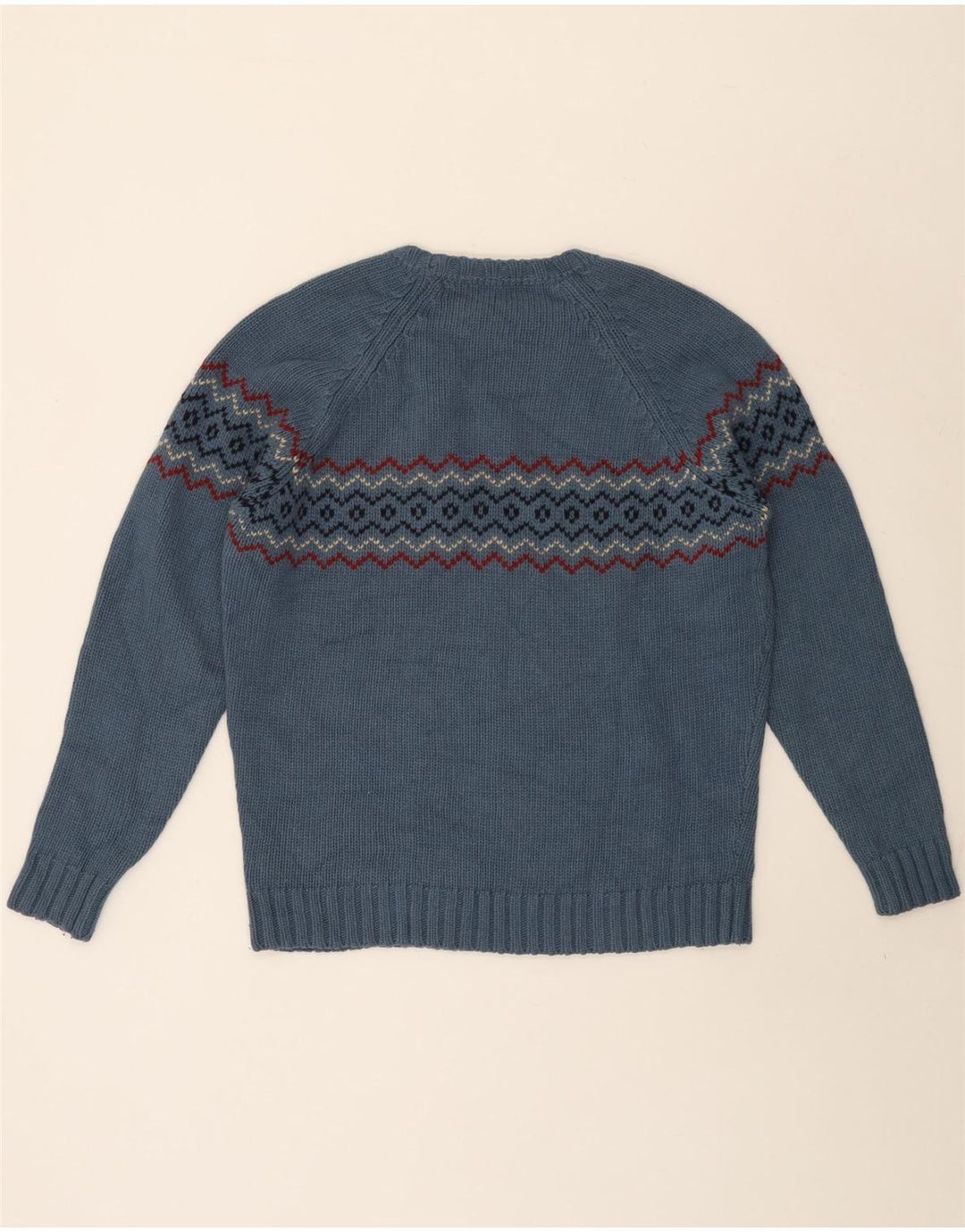Męski sweter Massimo Dutti z okrągłym dekoltem, duży, niebieski, wełna Fair Isle