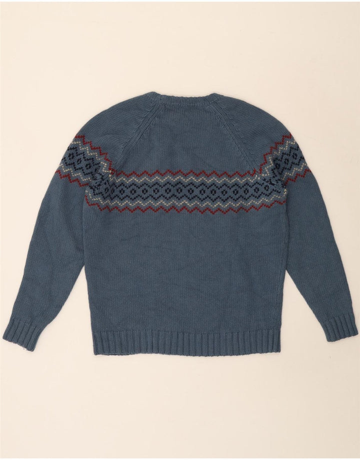 Męski sweter Massimo Dutti z okrągłym dekoltem, duży, niebieski, wełna Fair Isle