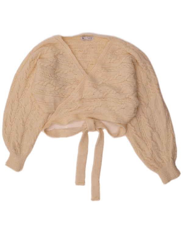 Sweter damski Zara Crop Wrap Cardigan UK 14 Średni Beż Akryl