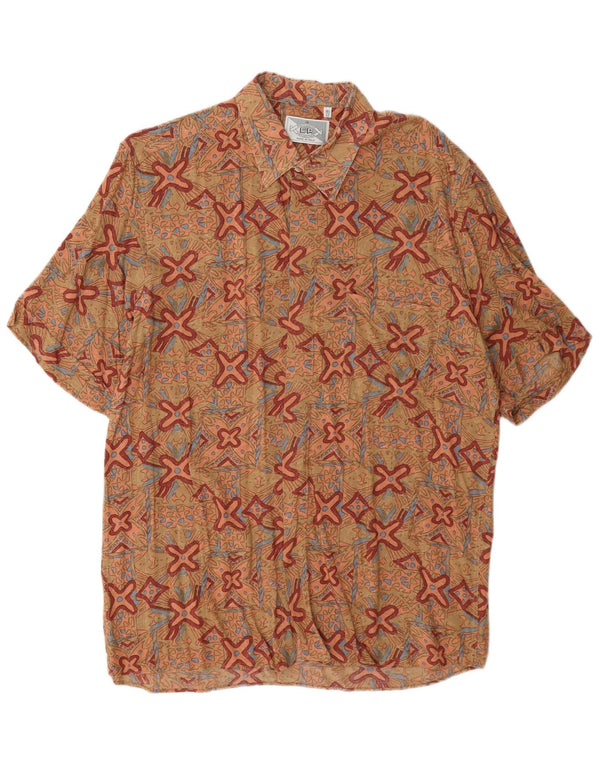 Koszula męska z krótkim rękawem w stylu vintage, rozmiar 16 1/2 42, duża, beżowa, geometryczna