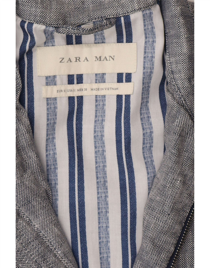 ZARA Mens Bomber Jacket UK 36 Small Navy Blue Flecked Polyester Vintage Zara and Second-Hand Zara from Messina Hembry 