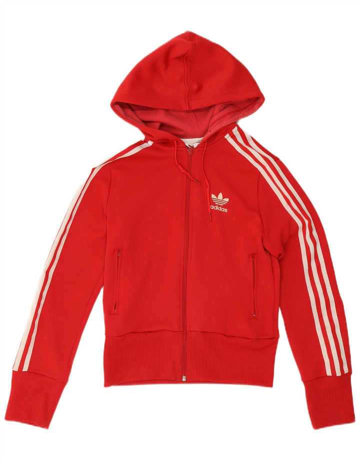 Damski sweter z kapturem i zamkiem błyskawicznym Adidas UK 10, mały, czerwony poliester