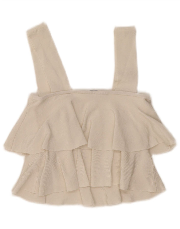 Damski top na ramiączkach Zara Crop Ruffle Front UK 8 Small Off White Wiskoza
