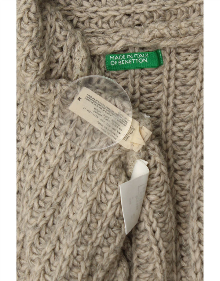 Sweter damski Benetton Open Cardigan UK 14 Średni szary wełniany