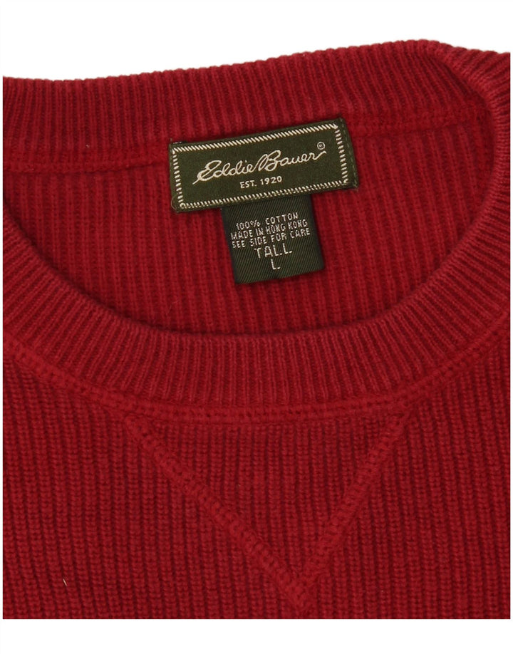 EDDIE BAUER Męski sweter z okrągłym dekoltem, duży, czerwony, bawełniany
