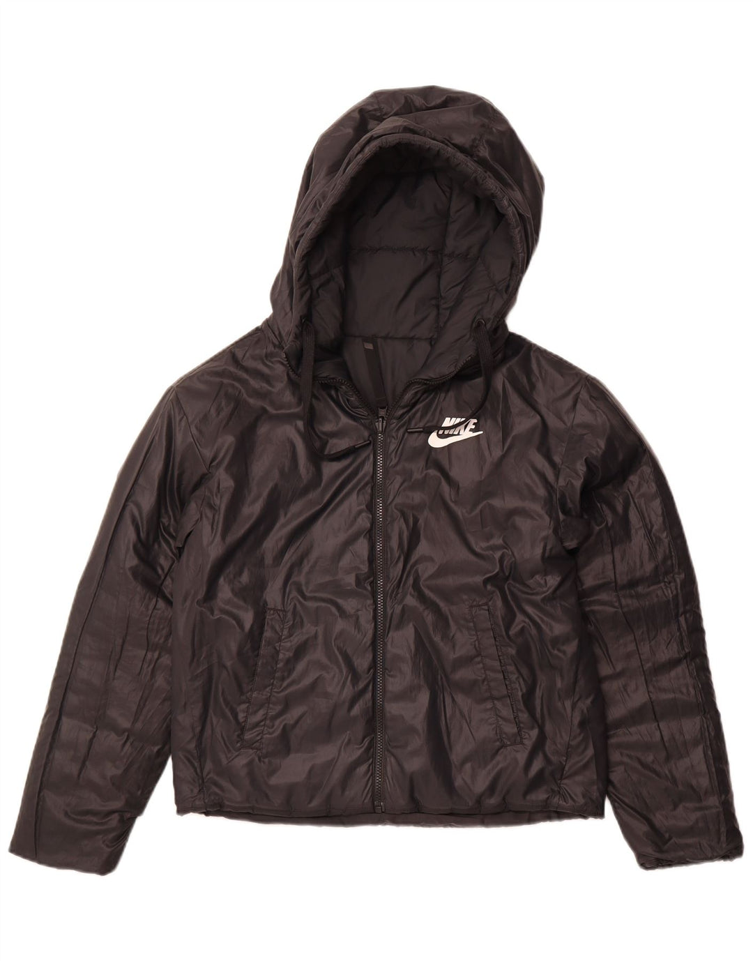 Damska dwustronna ocieplana kurtka z kapturem NIKE UK 10, mała, czarna, poliester