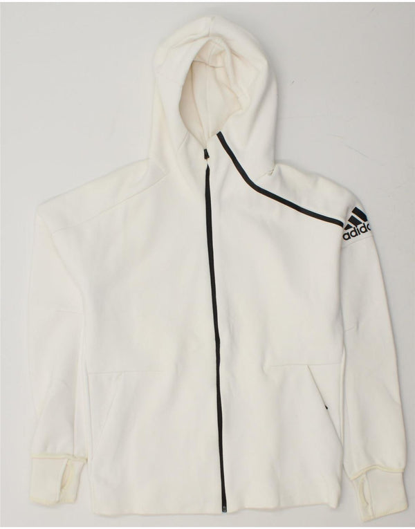 ADIDAS Mens Graphic Zip Hoodie Sweater Medium White Cotton