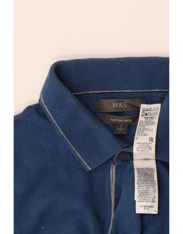 Marks & Spencer Męski sweter polo, mały, niebieski, bawełniany