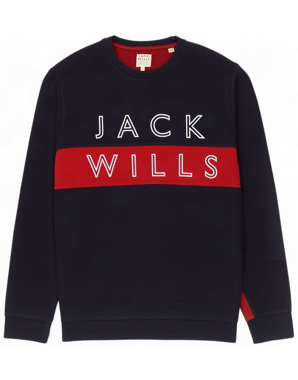 Jack Wills Męska bluza z grafiką Jumper Large Granatowy Kolorblok