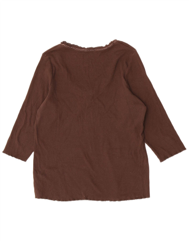 Marks & Spencer Damski top 3/4 z rękawem UK 16, duży, brązowy, bawełniany