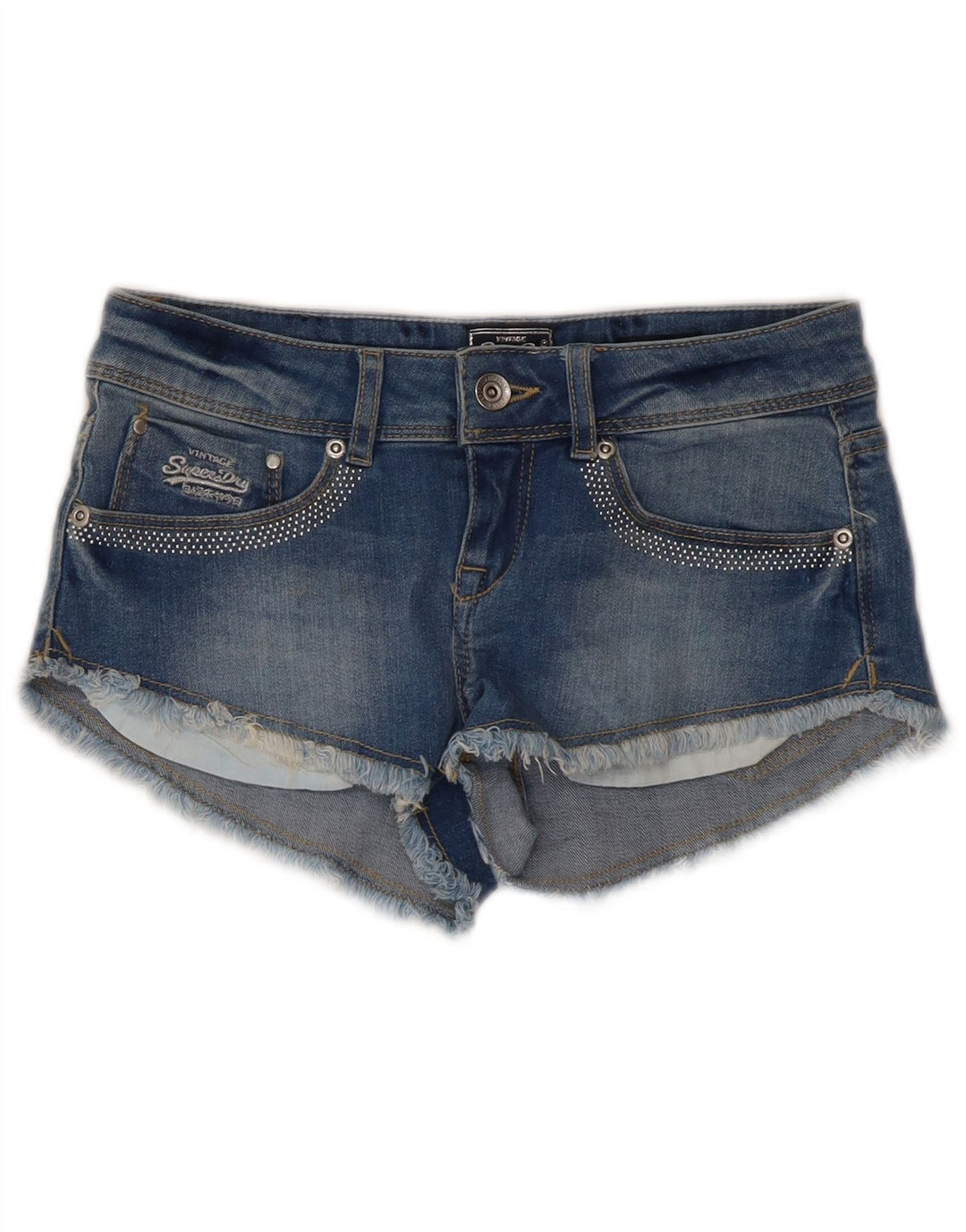 Superdry Womens Denim Shorts W26 Small Blue Cotton