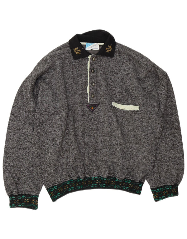 Męska bluza polo w stylu vintage, sweter XL, szara, nakrapiana bawełna