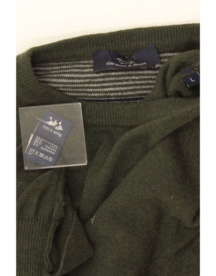 Męski sweter z okrągłym dekoltem Harmont & Blaine, duży, zielony poliamid