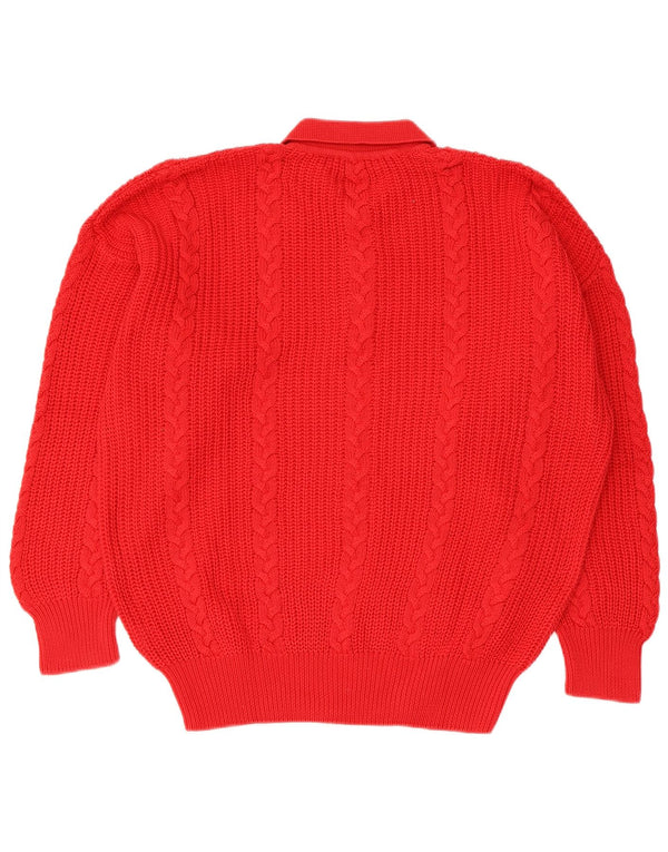 Vintage męski sweter polo, duży, czerwony, bawełniany