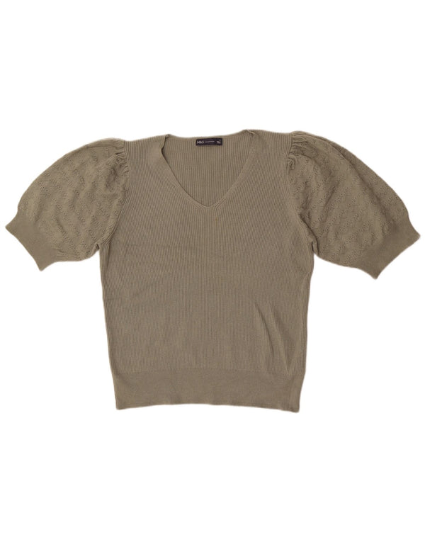 Marks & Spencer Damski sweter z krótkim rękawem i dekoltem w kształcie litery V, UK 18 XL Khaki
