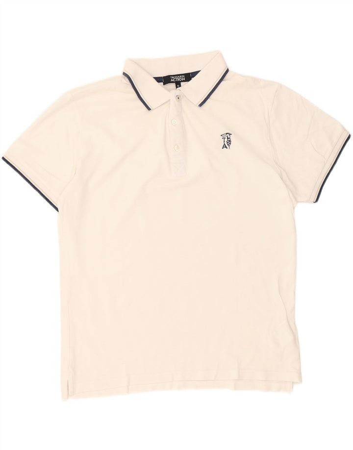 TRUSSARDI Mens Polo Shirt Medium White Cotton Vintage Trussardi and Second-Hand Trussardi from Messina Hembry 