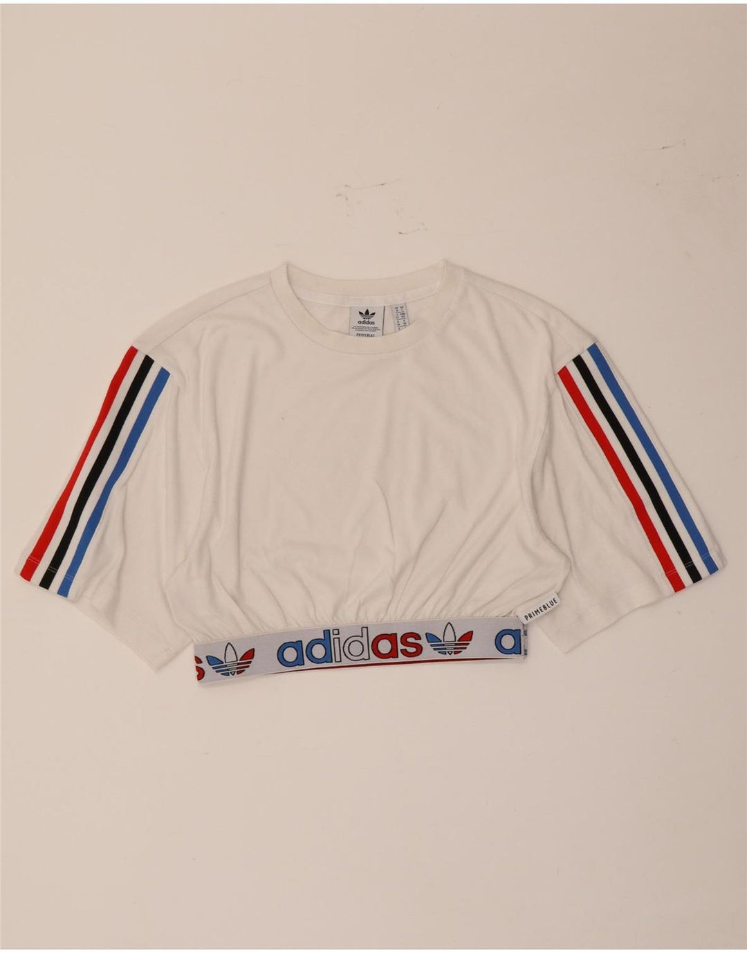 Damska koszulka Adidas Prime Blue Crop Graphic Top UK 10 Small White