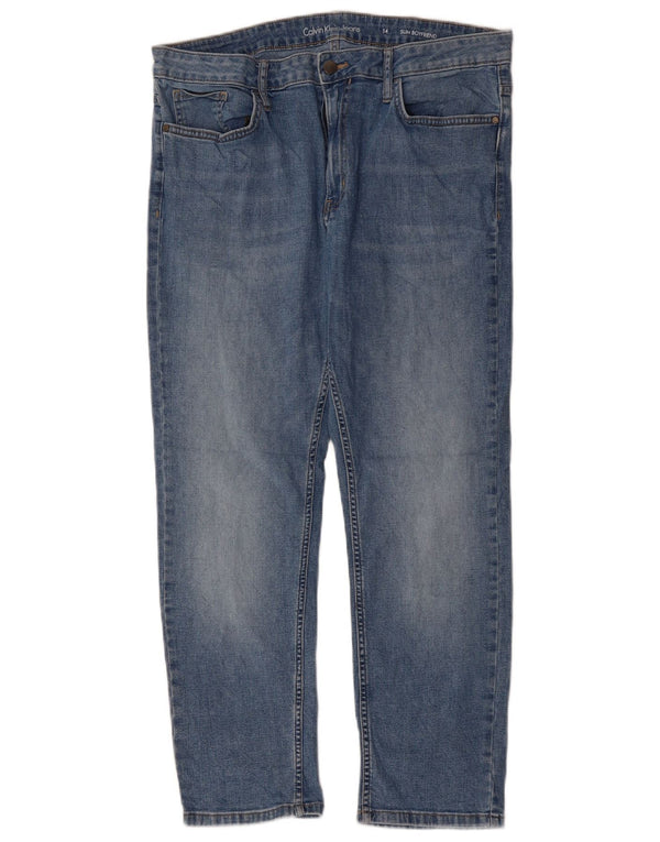 CALVIN KLEIN Damskie jeansy typu Boyfriend Crop Slim US 14 XL W34 L26 Niebieskie bawełniane