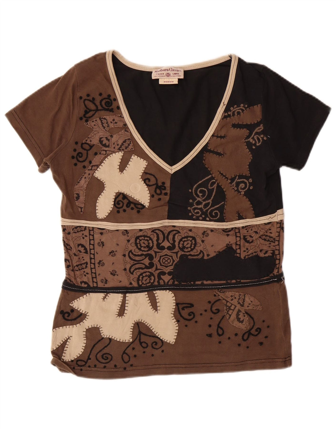 T-shirt damski MARLBORO CLASSICS Top UK 12 Średni brązowy bawełna Paisley