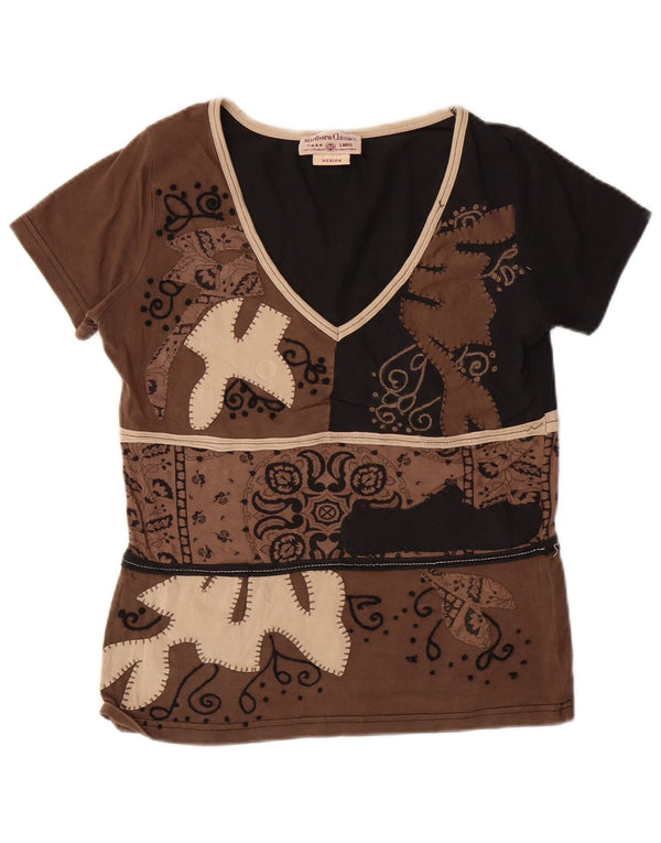 T-shirt damski MARLBORO CLASSICS Top UK 12 Średni brązowy bawełna Paisley