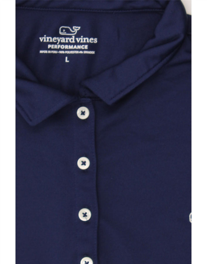 VINEYARD VINES Womens Polo Shirt UK 16 Large Navy Blue Polyester Vintage Vineyard Vines and Second-Hand Vineyard Vines from Messina Hembry 