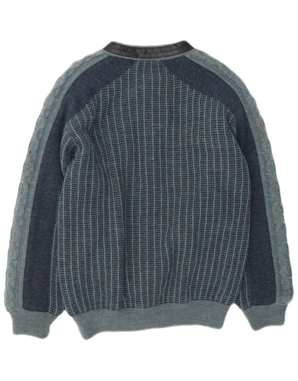 Vintage męska dzianinowa kurtka bomber IT 48, średni granatowy akryl w paski