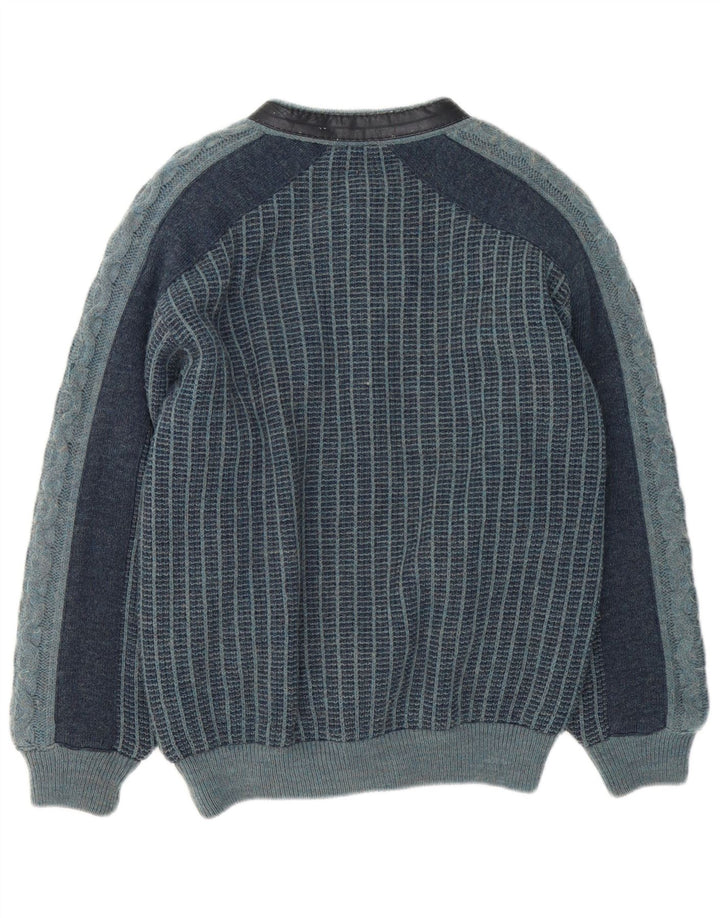 Vintage męska dzianinowa kurtka bomber IT 48, średni granatowy akryl w paski