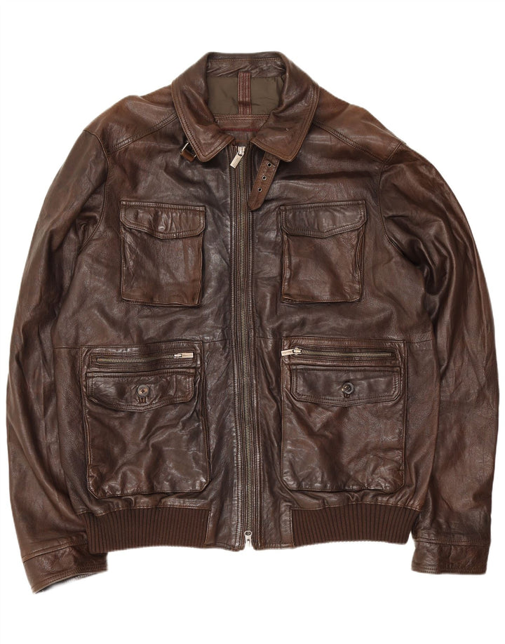 Męska skórzana kurtka użytkowa Massimo Dutti UK 44 2XL brązowa