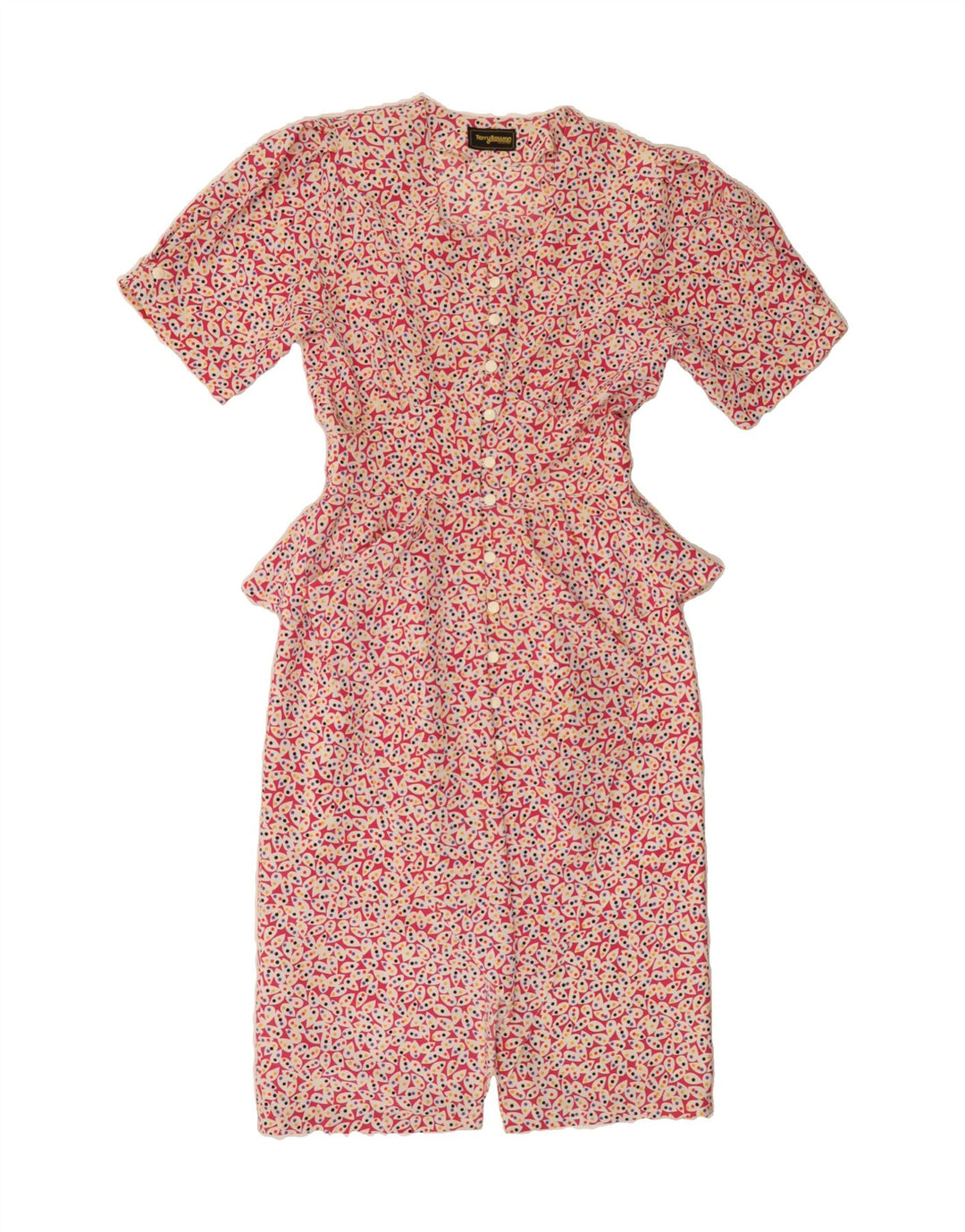 VINTAGE Womens Abstract Pattern Peplum Dress UK 12 Medium Pink Vintage Vintage and Second-Hand Vintage from Messina Hembry 