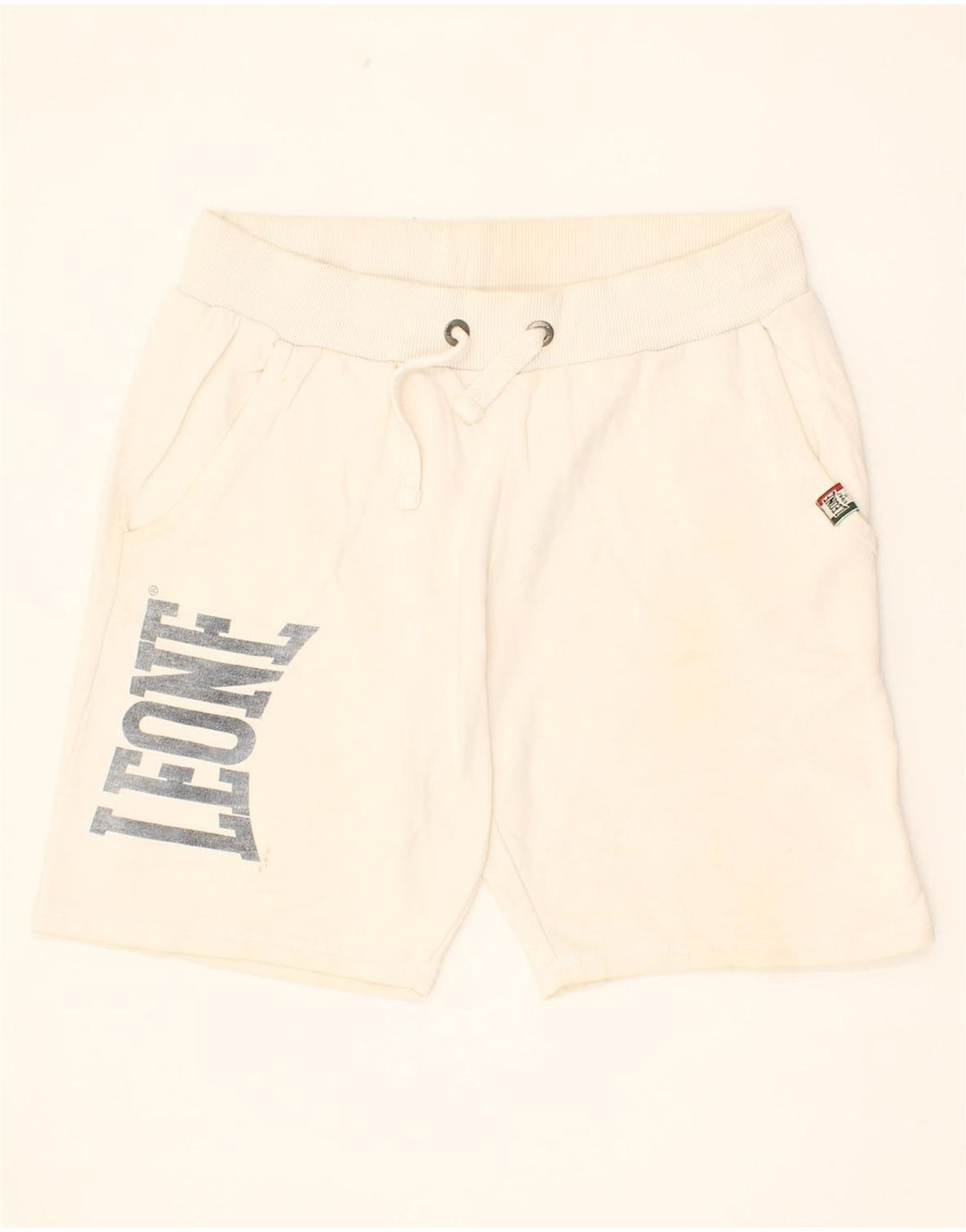 LEONE Mens Graphic Sport Shorts XL  Off White Cotton Vintage Leone and Second-Hand Leone from Messina Hembry 